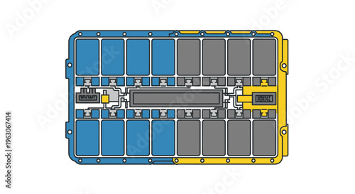 Modern Battery Pack Design with Blue and Gray Cells, Technology Concept