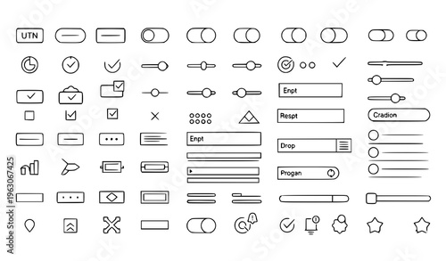 Minimal outline mobile app UI elements set with clean interface components for modern UX design