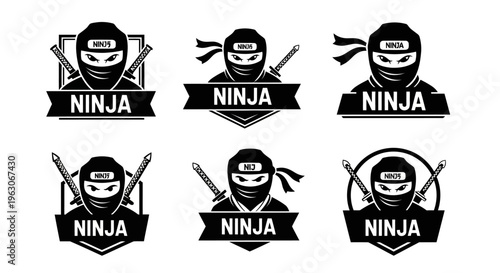 Ninja Logo Set: Warrior Emblems with Swords and Masks