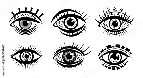 Mystical Evil Eye Symbols Set: Protection, Spirituality, Tattoo Design, Graphic Elements