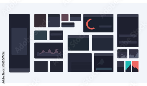 Dark dashboard UI elements set with analytics components and admin panel interface design