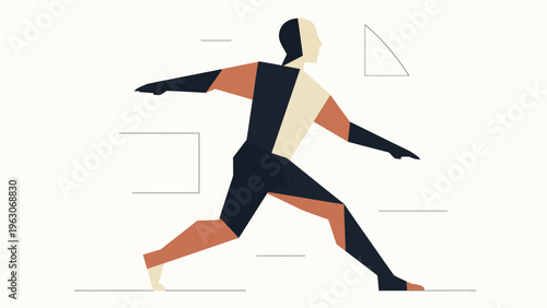 Dynamic flat vector illustration of an athlete running fast for sports graphics fitness concepts competition design and active lifestyle imagery.