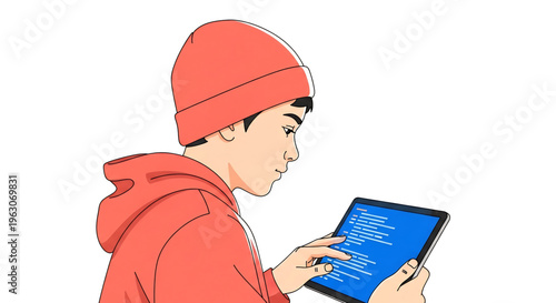 Young person using tablet representing digital learning or technology use.