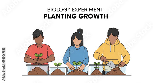 Students planting seeds representing biology experiment and growth.