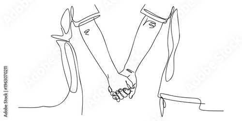 Minimalist Line Art of Two People Holding Hands.
