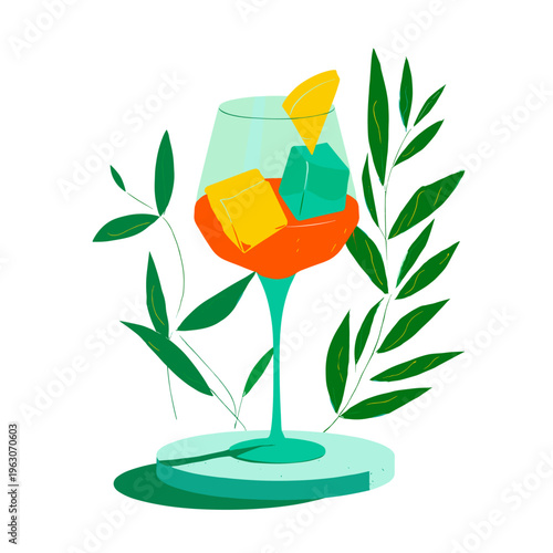 Elegant Aperol Spritz Contour Line Art