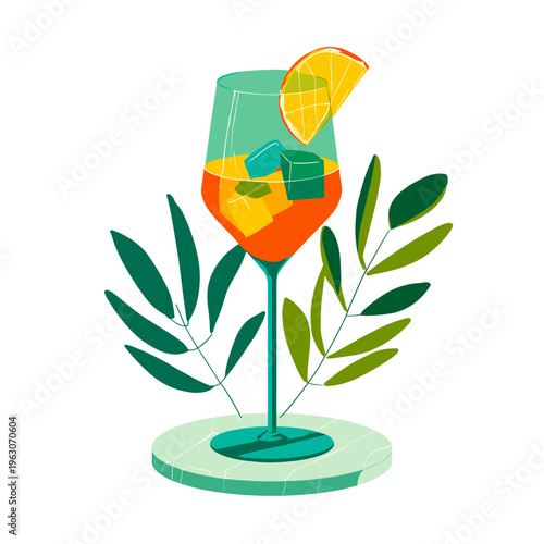 Elegant Aperol Spritz Contour Line Art