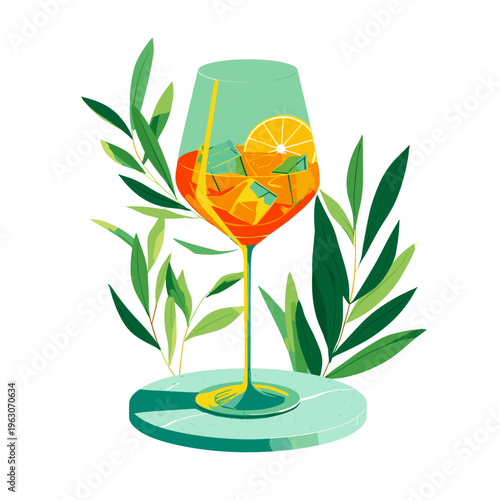 Elegant Aperol Spritz Contour Line Art