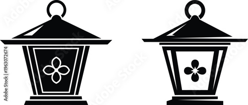 Traditional Japanese Garden Lantern Stone Toro Silhouette Vector Icon Set For Landscaping