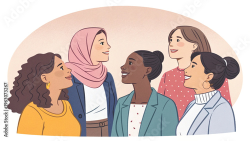 Professional stock vector illustration group of diverse women background