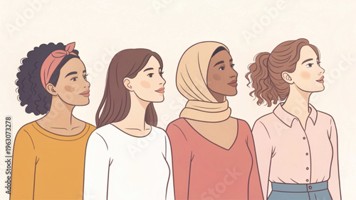 Professional stock vector illustration group of diverse women background