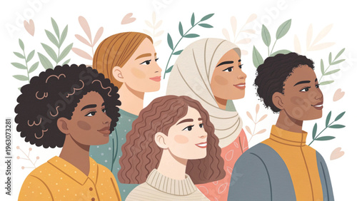 Professional stock vector illustration group of diverse women background