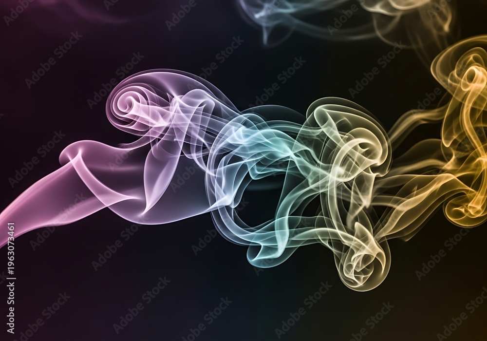 Obraz premium Abstract colorful smoke swirls on a dark background artistic design element