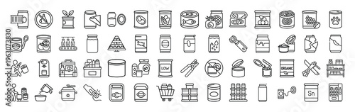 Canned Goods and Packaging Icons for Food and Beverages