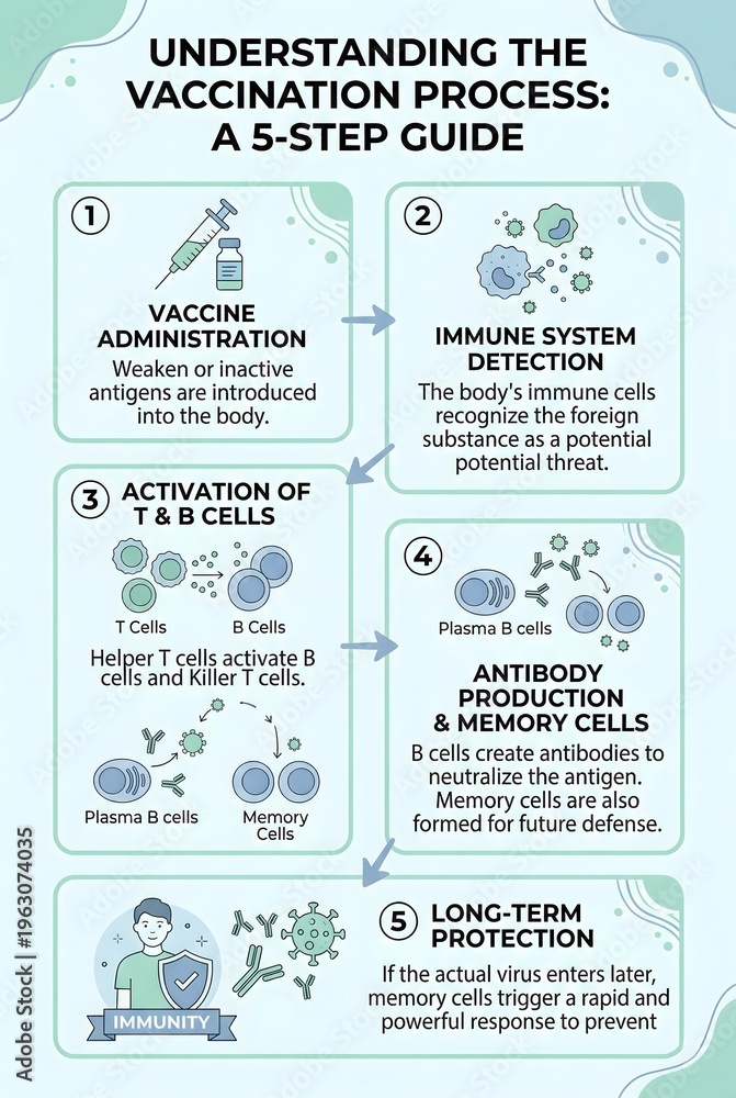 Naklejka premium Vaccination Process Explained A 5-Step Immunity Guide