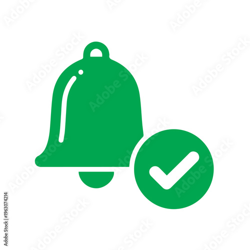 Vibrant green illustration of a ringing bell symbol overlaid with a confirmation checkmark denoting an active subscription status.