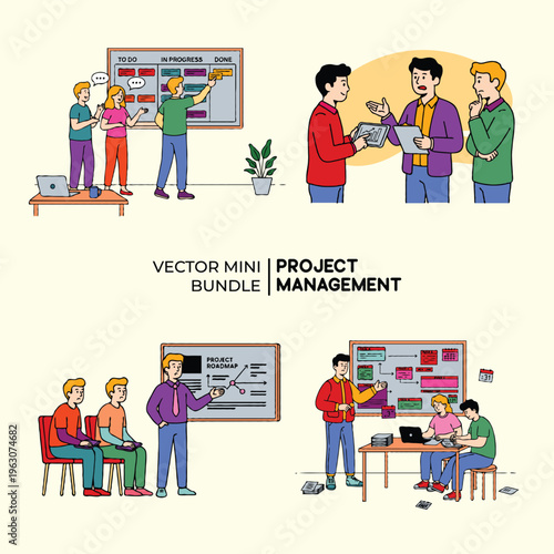 Modern Project Management Flat Design Illustration with Team Workflow Concept