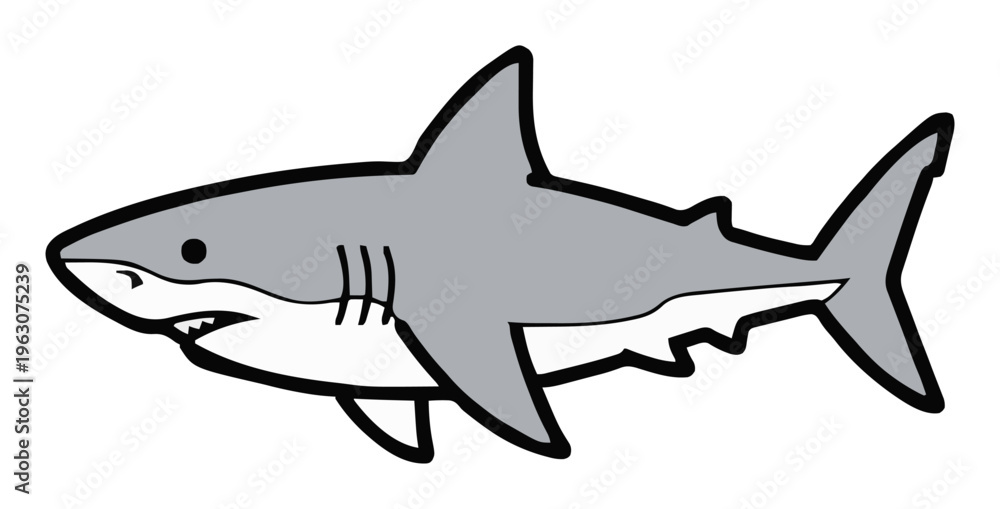 Fototapeta premium Great white shark side view vector icon on white. Generative AI