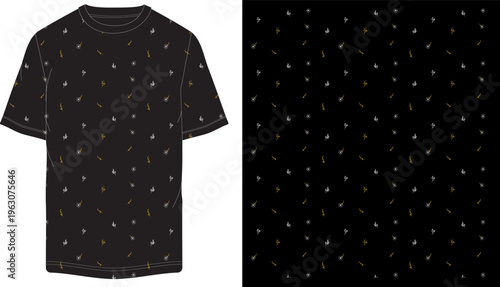Black T-shirt, Polka Dot Pattern, Fashion Illustration, Clothing Design
