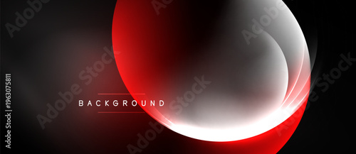 Abstract design features flowing red, white, gray curves. Dark background enhances vibrant color contrast. Modern, dynamic visual element.