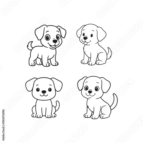 Cute Puppy and Dog Character Set Bundle for Kids Coloring and Pet Crafts