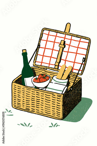 Open Rattan Picnic Basket with Treats