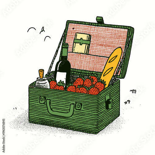 Open Rattan Picnic Basket with Treats