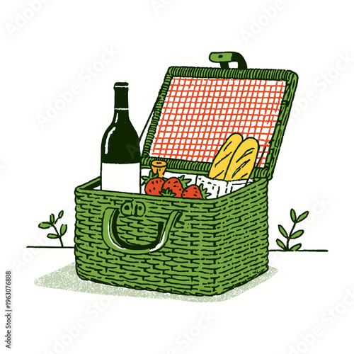 Open Rattan Picnic Basket with Treats