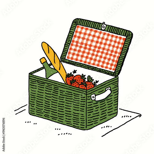 Open Rattan Picnic Basket with Treats
