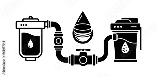 Conceptual diagram of a complete water filtration and purification setup, emphasizing the journey to provide safe and clean drinking water