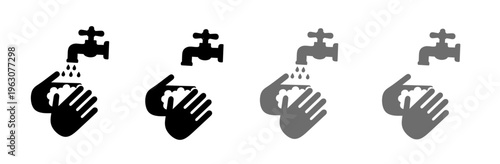 Vector icons of hand wash under a water tap, perfect for hygiene and health signage