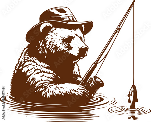 Bear Fishing Vector Illustration