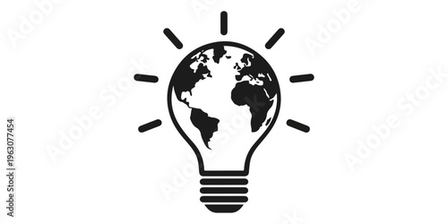An innovative green eco concept featuring a glass lightbulb over a global map icon representing sustainable energy and planet earth ecology in a vector illustration
