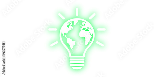 An eco-friendly green lightbulb concept featuring a world map globe inside the glass symbolizes sustainable energy and global ecology power for a clean planet environment
