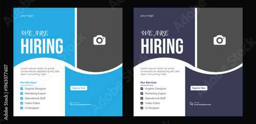 We are hiring job vacancy square banner social media post template  Real estate social media post design template. Real estate banner set for selling house or property. Poster, flyer design layout wit