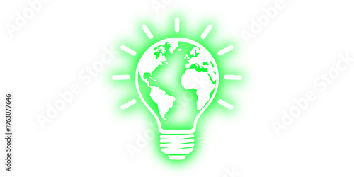 An eco light bulb containing a green leaf represents a sustainable energy concept where electric power meets nature to protect the earth and environment