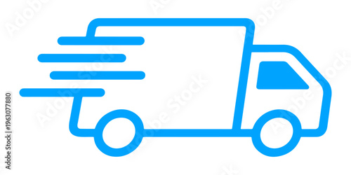 Vector illustration of a delivery truck icon set featuring a cargo shipping van and transport vehicle symbols for business service and automotive road transportation design