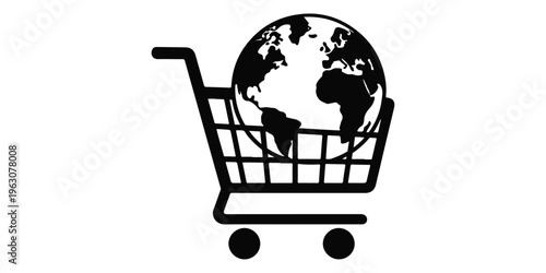 Vector illustration of a global e-commerce button featuring a retail shopping cart icon filled with colorful Easter eggs for an online spring sale market