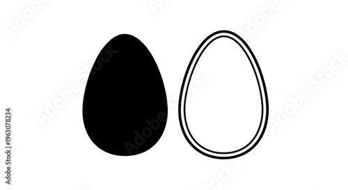 Two stylized eggs, one solid black and one outlined, symbolizing simplicity and contrast.
