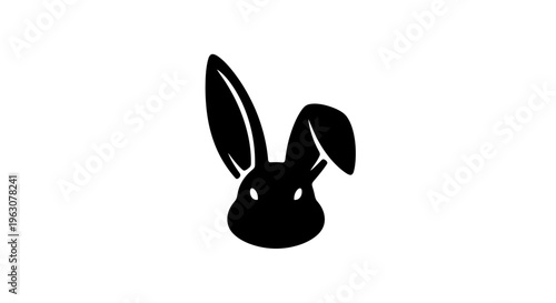 Minimalist black rabbit head silhouette with long ears.