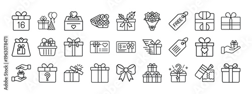 Various gift box icons with bows ribbons and tags for celebration
