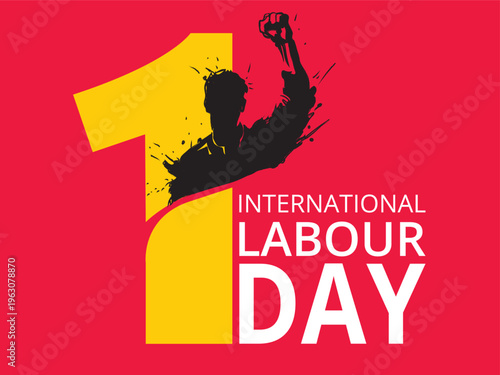 International Labour Day Poster with Raised Fist Silhouette on Red Background