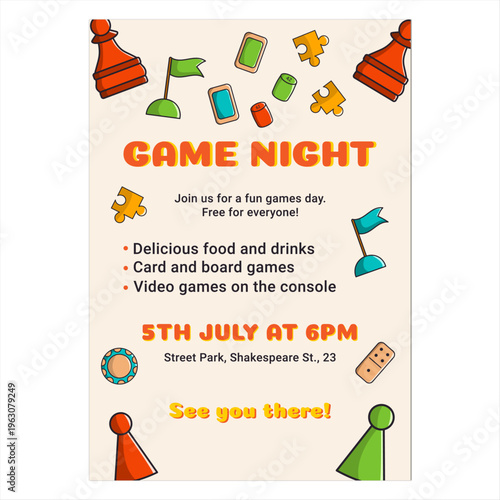Game night invitation vector illustration