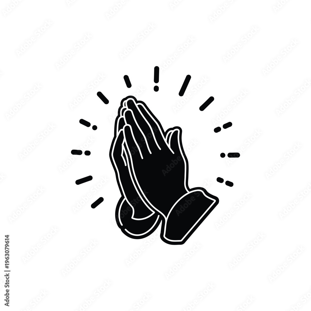 Obraz premium Hands clasped in prayer with lines radiating outward from palms