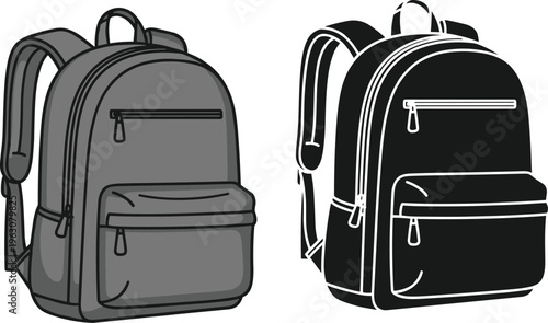 Backpack vector illustration collection with modern school and travel bags isolated on white background accessory design stylish casual concept