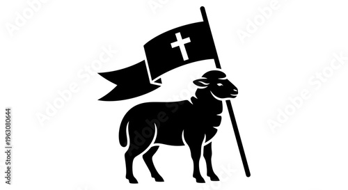 Lamb of God with Cross Flag Silhouette.