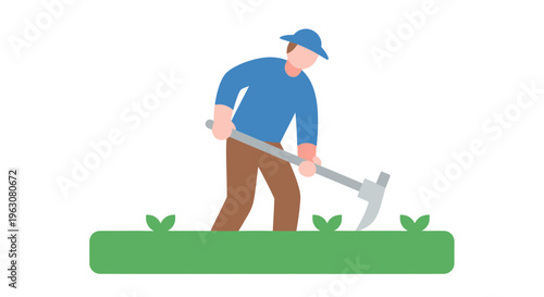 Man digging in the garden soil.