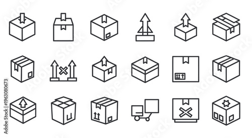 Packaging shipping icons on white.