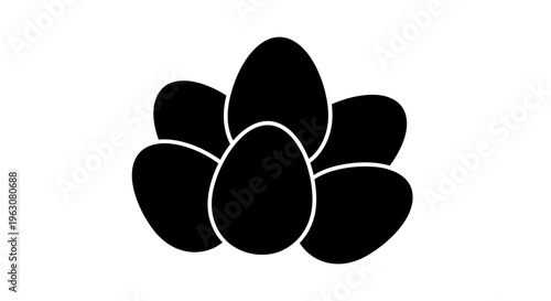 Simple black silhouette of a cluster of five eggs.