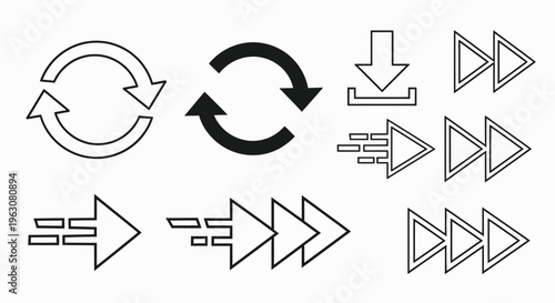 Black and white arrow icons set.